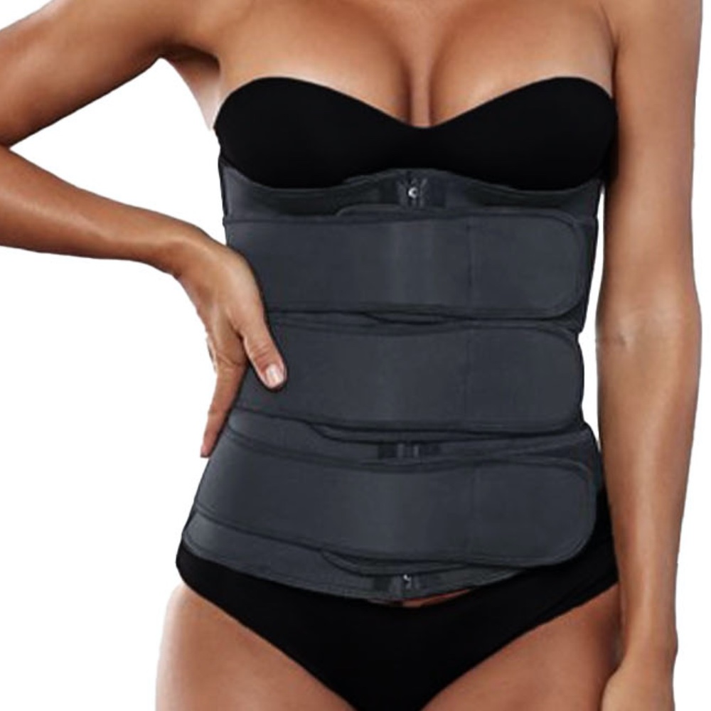 New Black 5 Steel Bones Neoprene Waist Trainer Belt  With Hook